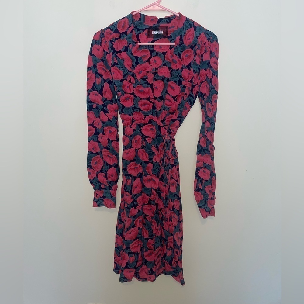 Reformation Wyler Mini Wrap Floral Dress in Poppyfield Size XS
